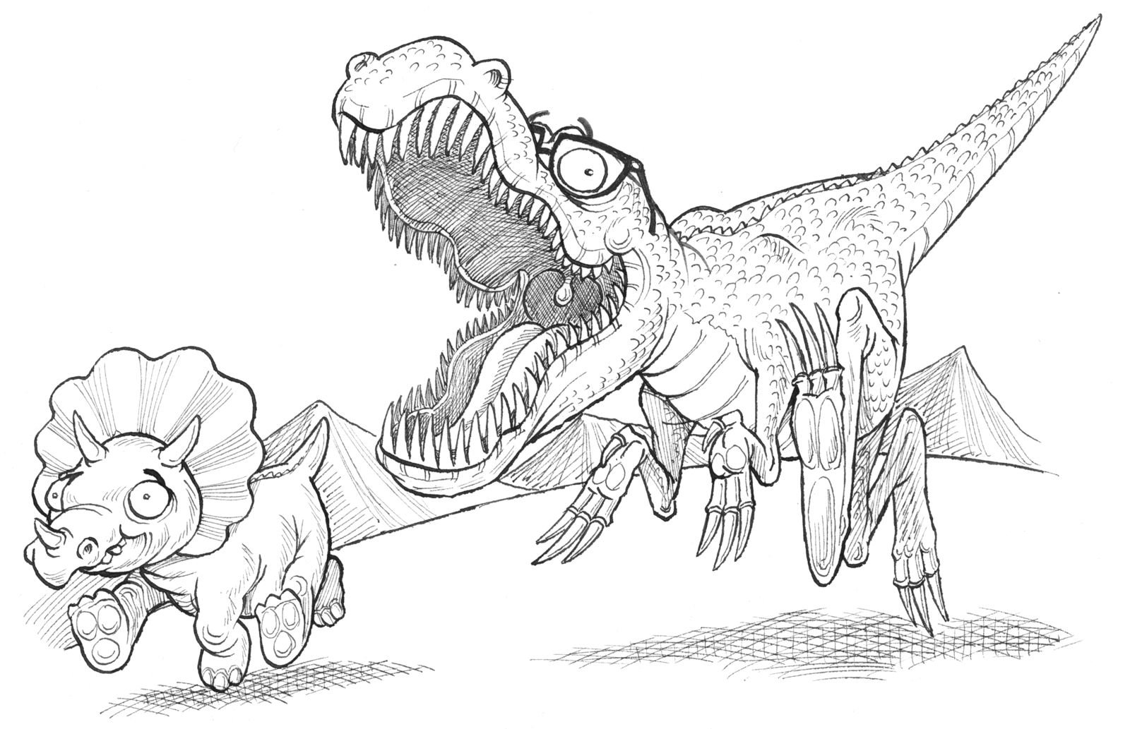 A dramatic dinosaur chase